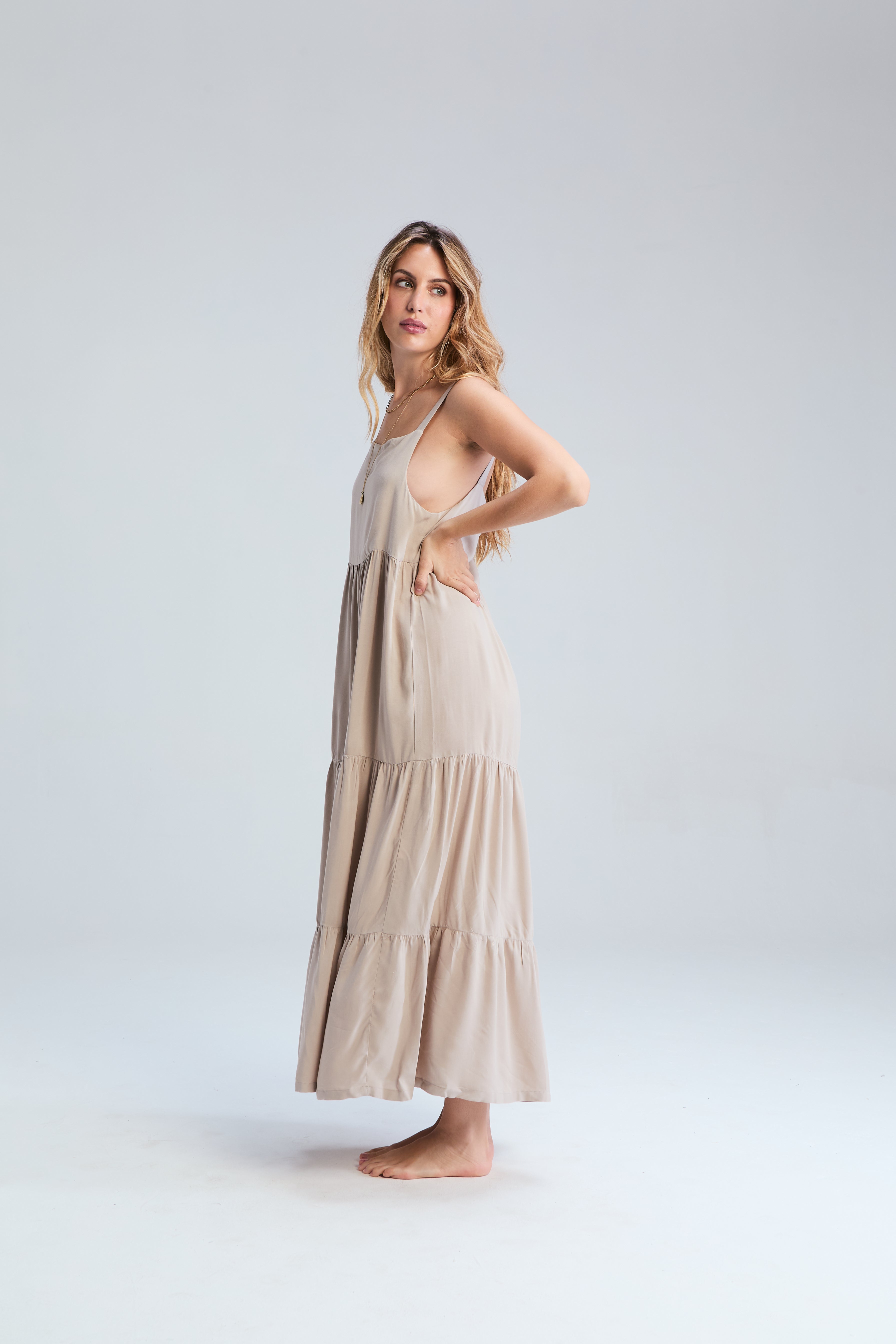 Boho Tiered Dress - Taupe