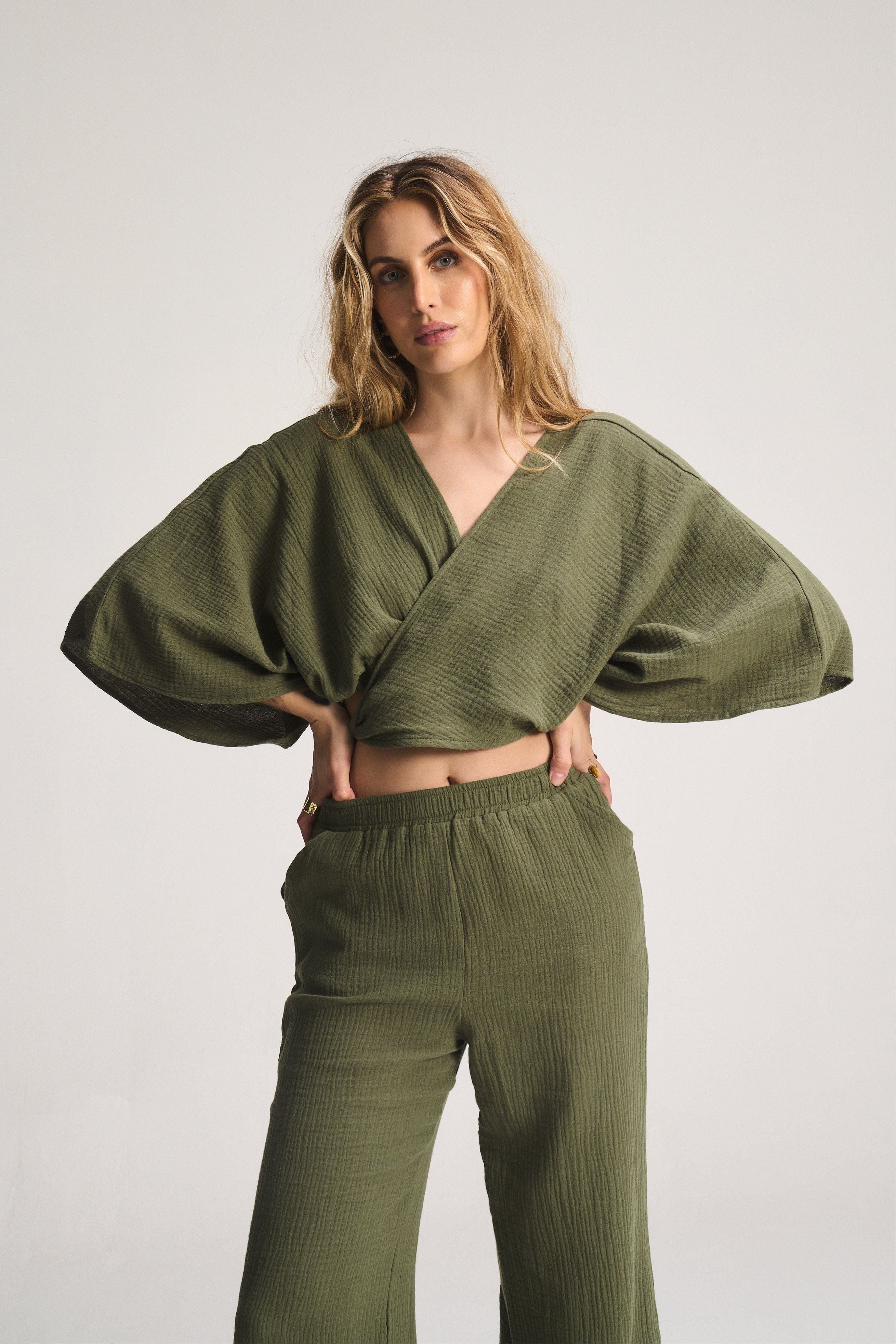 Kaia Wrap Tie Top - Olive