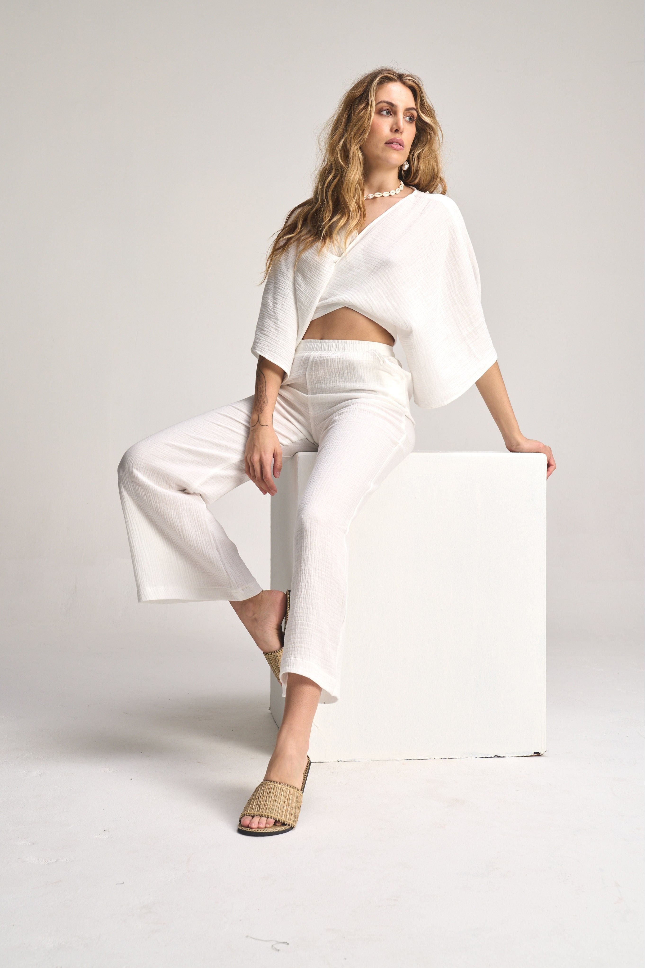 Kaia Wide Leg Pants - White
