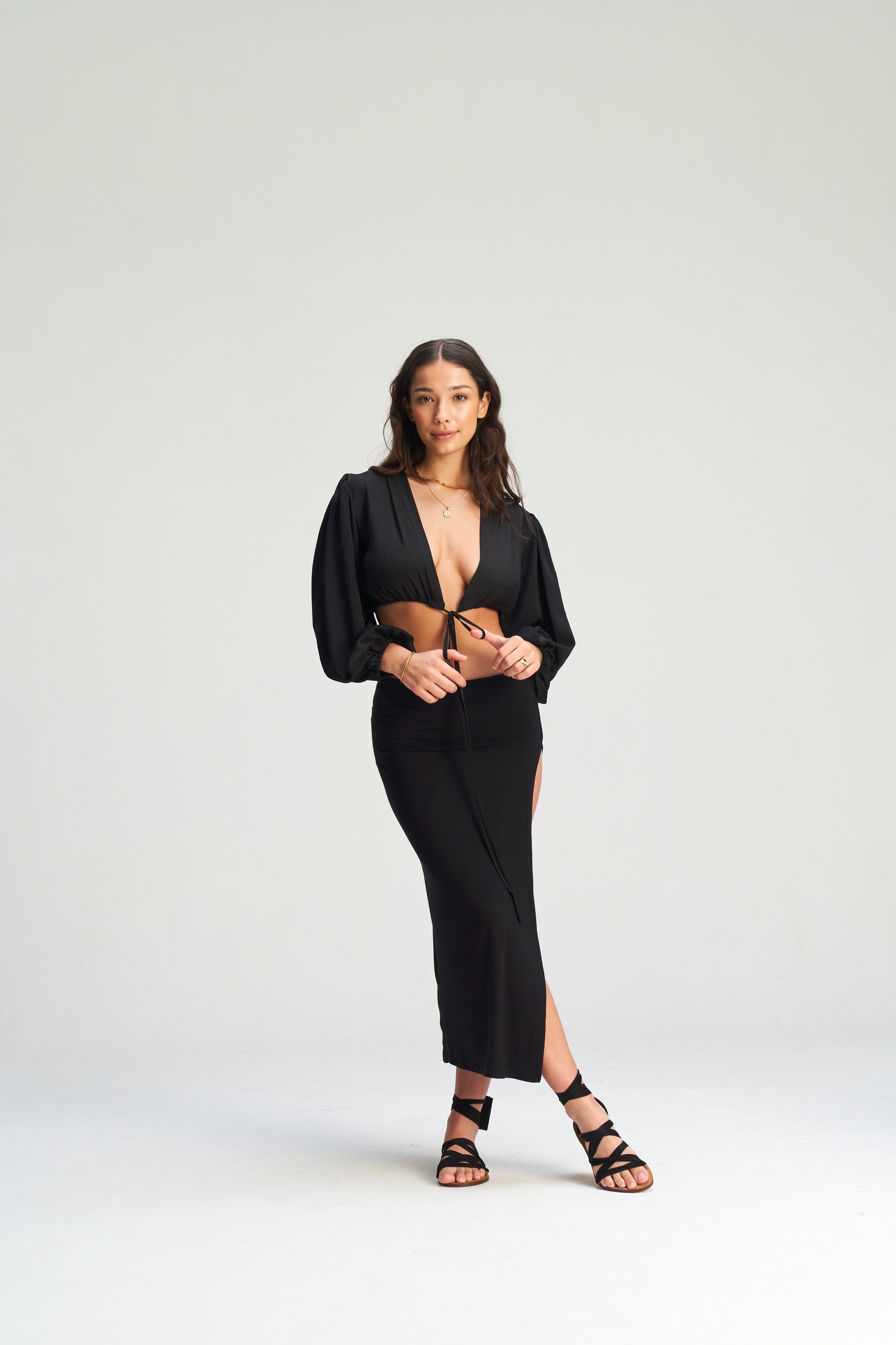 Dallas Drawstring Tie Top - Black