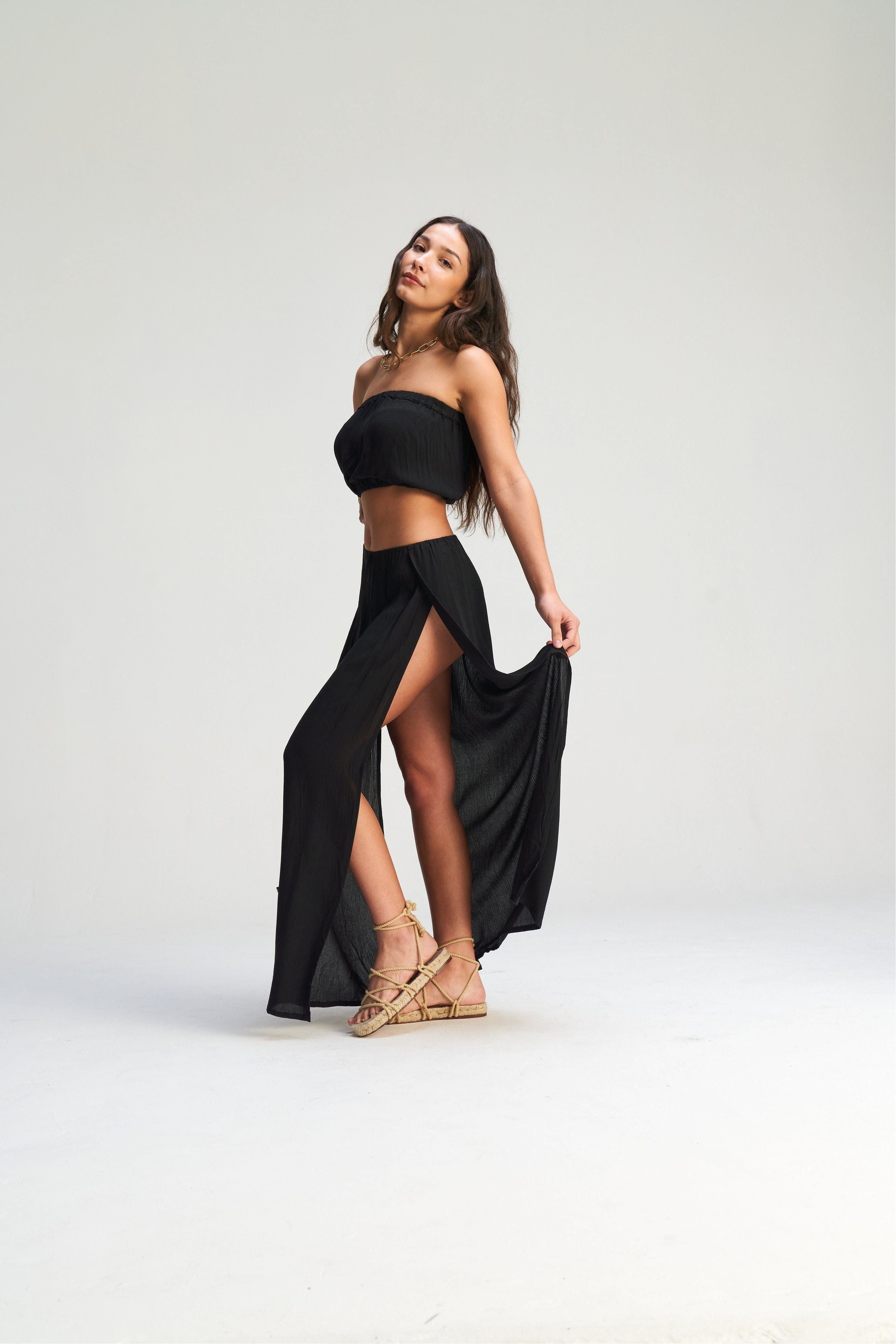 Canggu Double Slit Skirt - Black