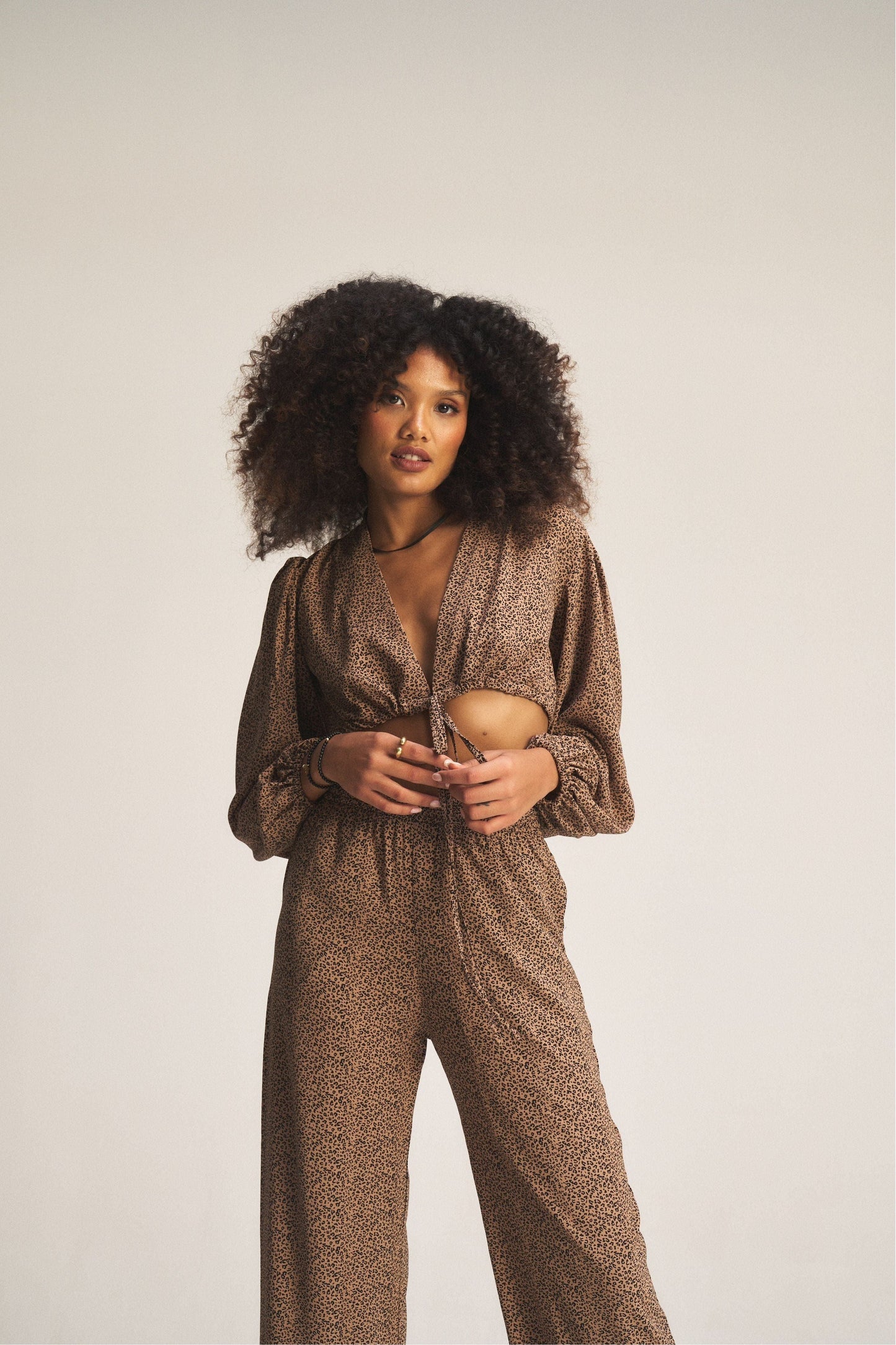 Dallas Drawstring Tie Top - Leopard