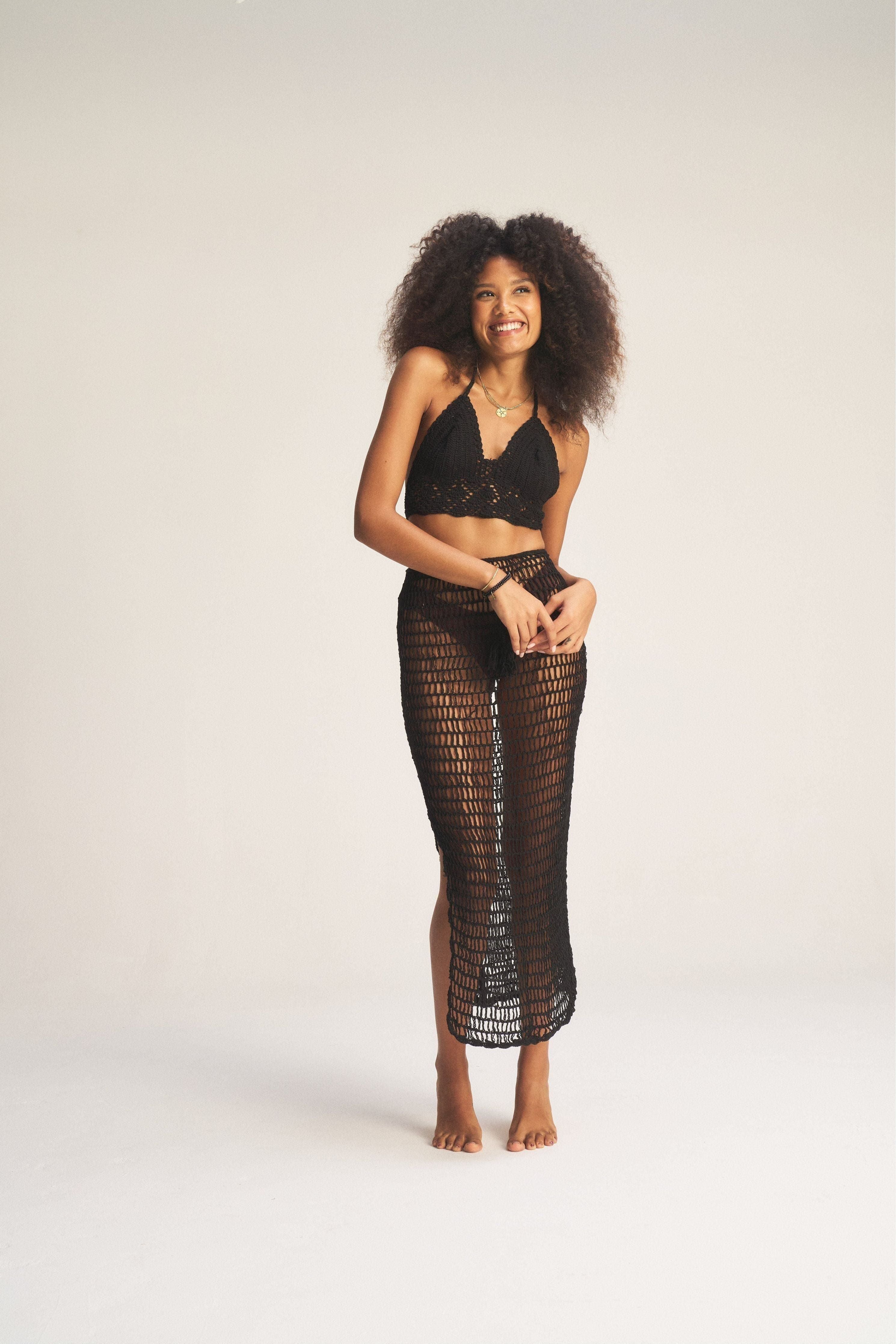 Crochet Midi Skirt - Black