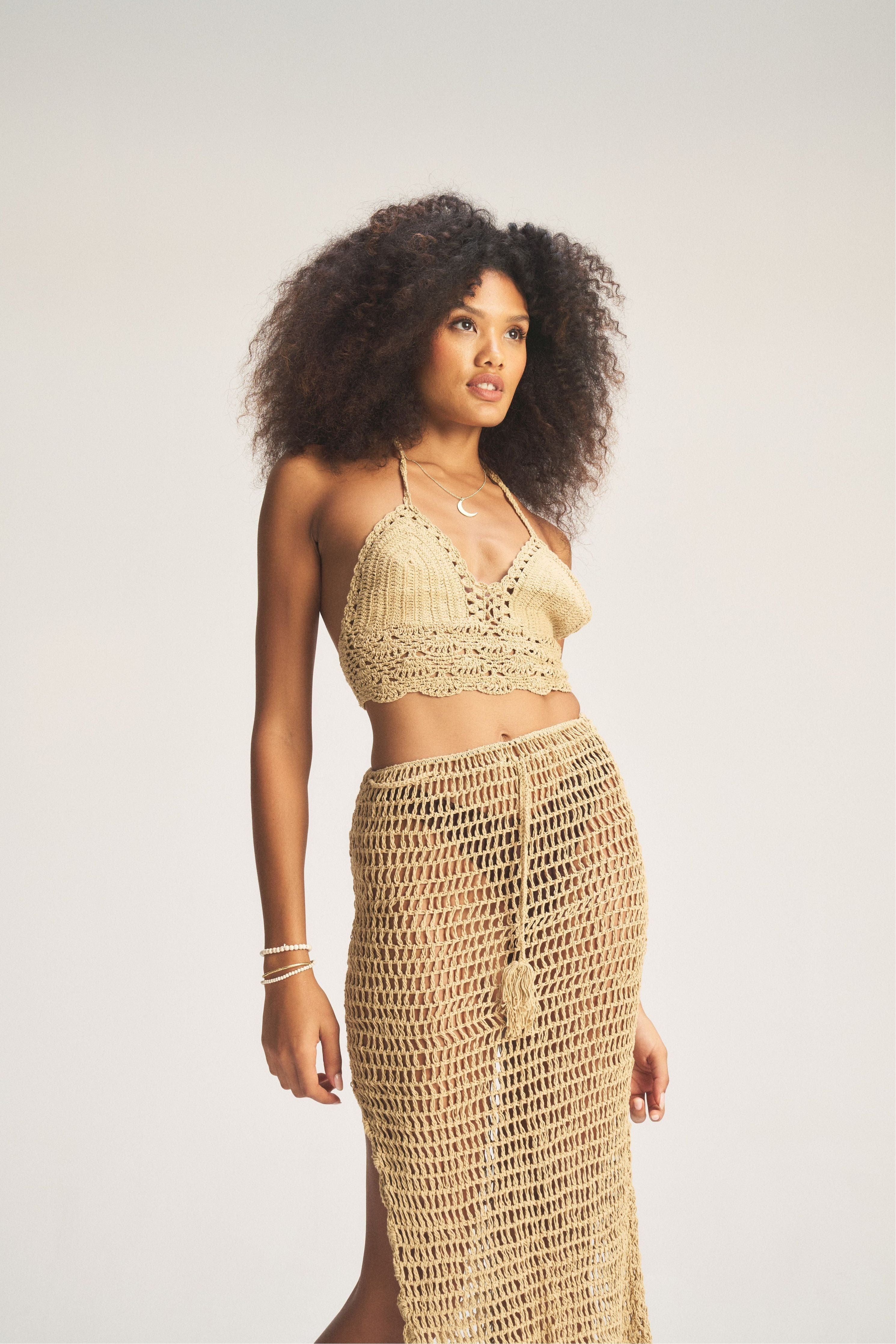 Crochet Midi Skirt - Sand