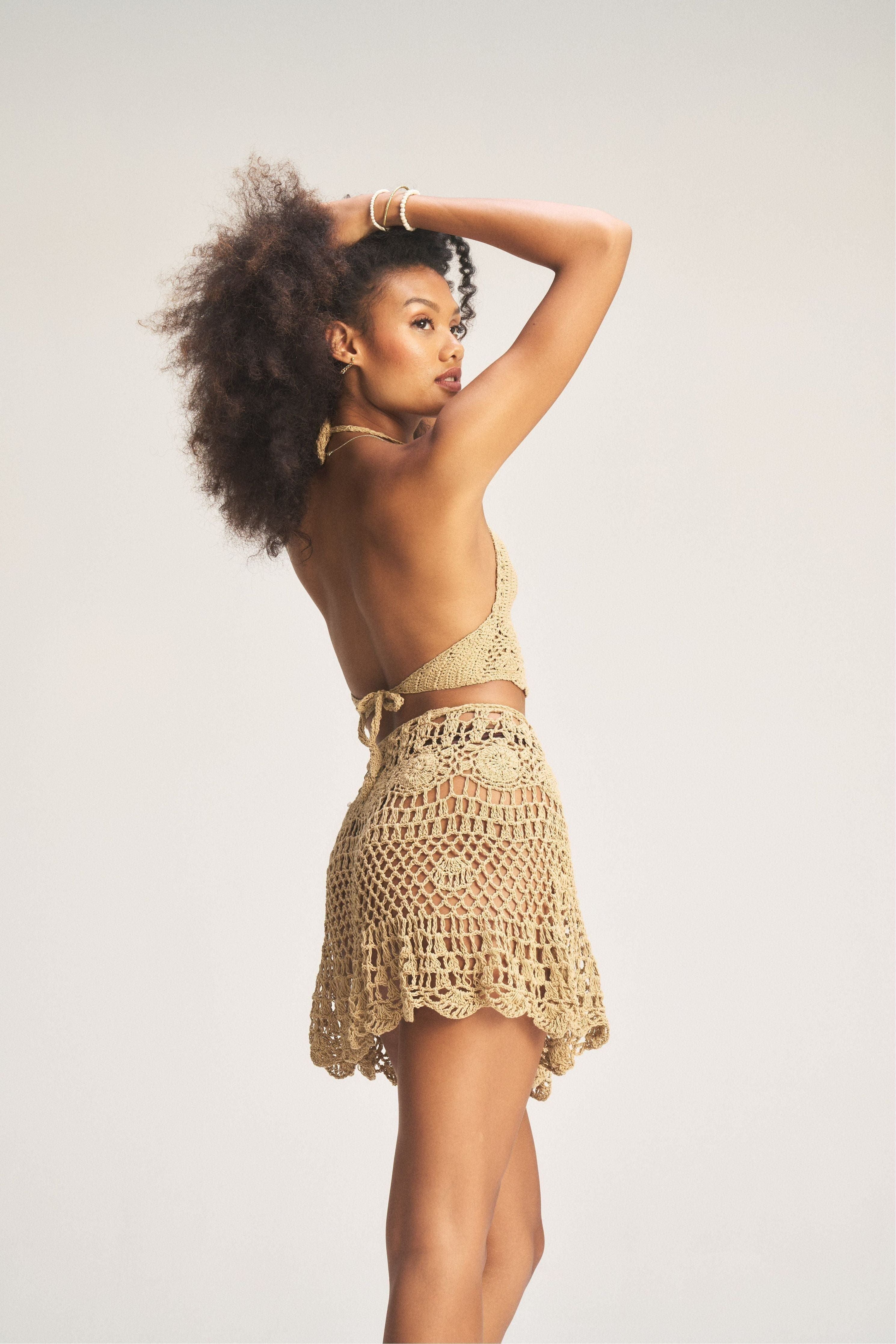 Crochet Mini Skirt - Sand