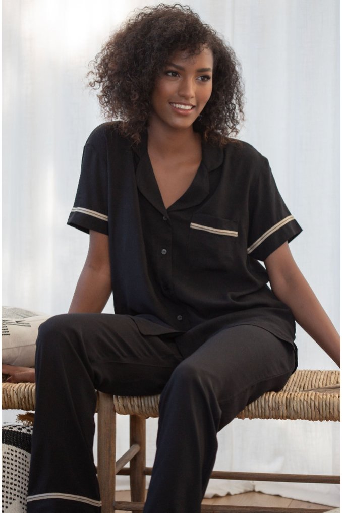 Short Sleeve + Long Pant Set - Black