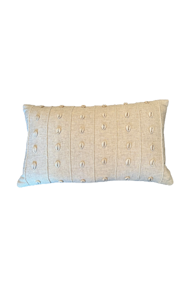 Linen cowrie  shell cushion - long