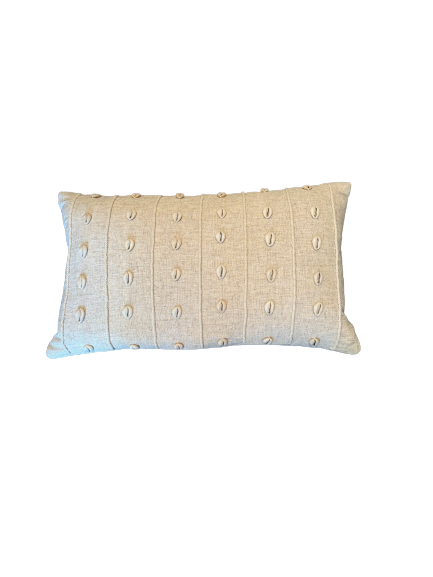 Linen cowrie  shell cushion - long