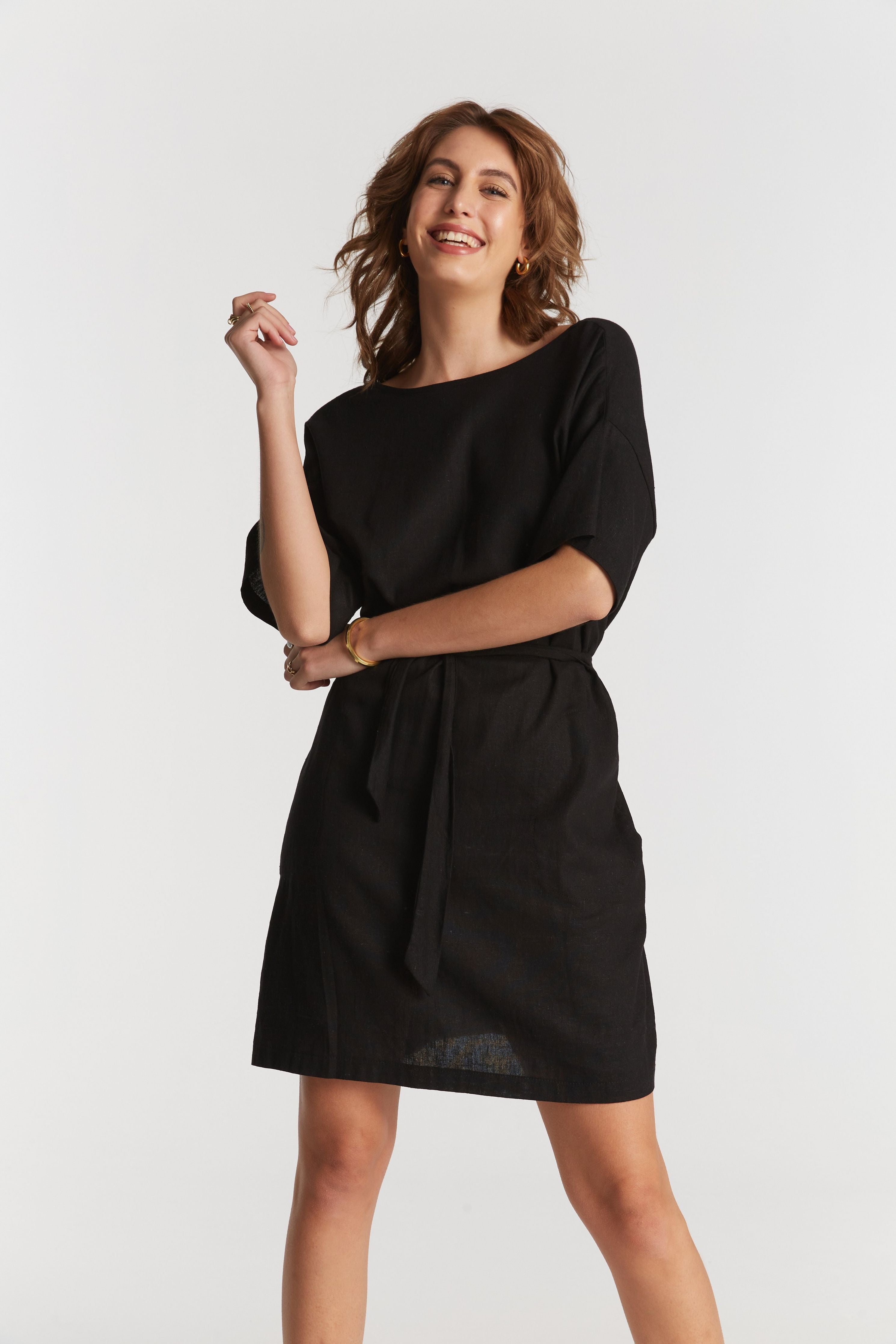 Tara linen tie back dress