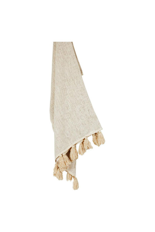 Cotton throw with tassels - natural