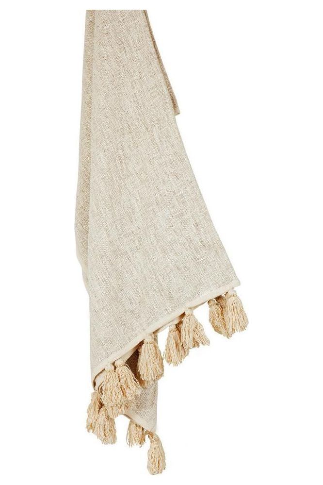 Cotton throw with tassels - natural