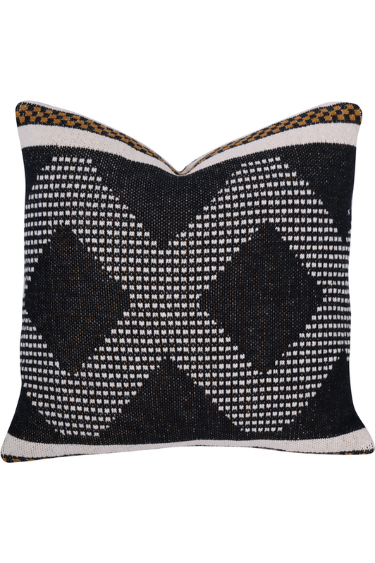 Tassel Knit Cushion - Grey/Natural Stripe